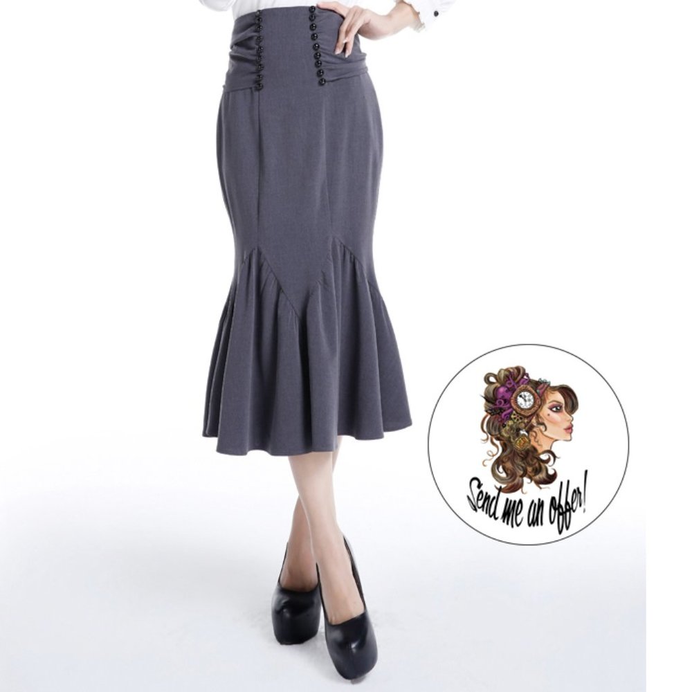 ♥️ Gray Retro Rockabilly Fishtail Plus Size Skirt